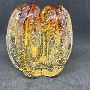 Vintage Rare Tozai Home Bullicante Amber Ribbed Weighted Decorator Glass